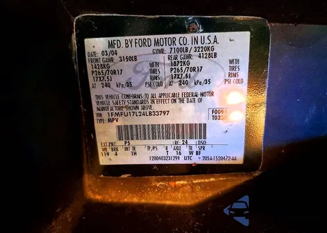 2004 Ford Expedition Eddie Bauer из США, поврежденный, VIN 1FMFU17L24LB33797